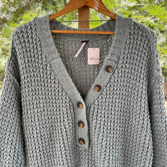 Free People Whistle Thermal Henley Sweater Heather Green Size S. NEW - Picture 3 of 8